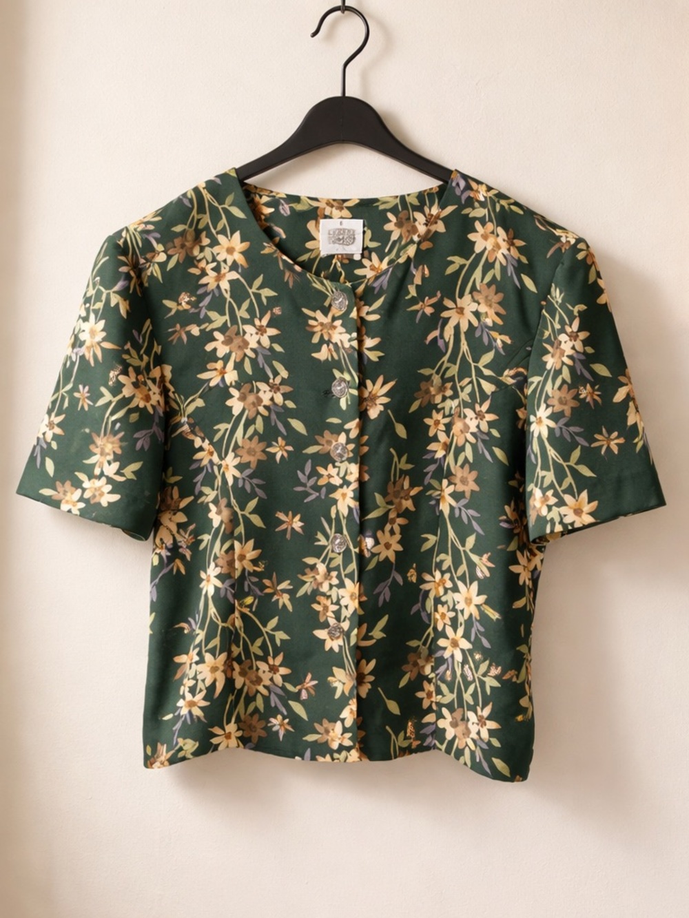 Leslie Fay Dark Green Floral Button-Front Blouse